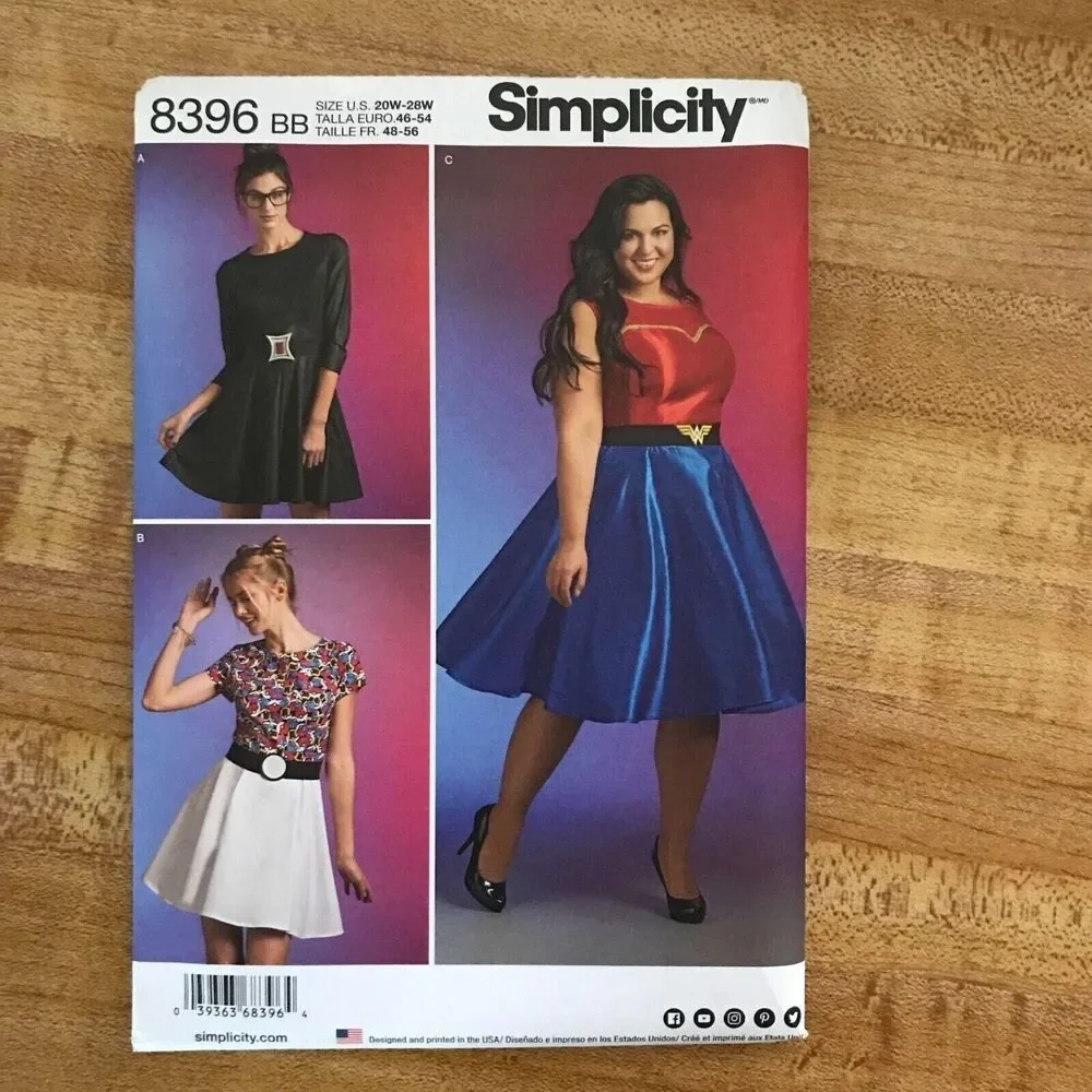 #8396 Simplicity Womans Aline skirt short sleeve dresses 20W-28W